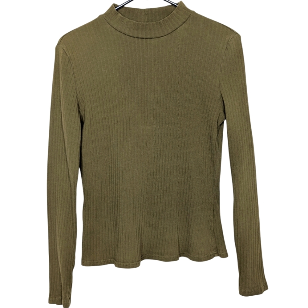 Shein Women's Olive Green High Neck Ribbed Long Sleeve Top Size XL